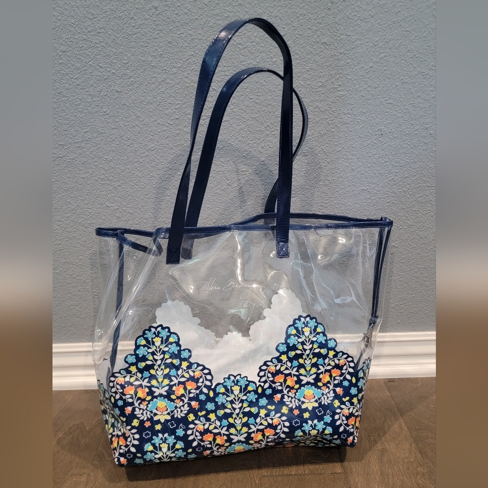 Vera Bradley Vinyl Clearly Colorful Beach Tote Pool Bag Chandelier Floral